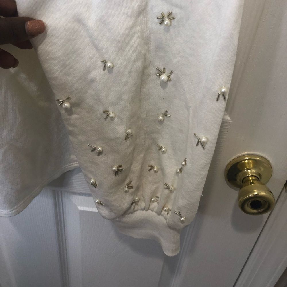 Crown & Ivy long sleeve sweater top with pearl and bead embellishments - Picture 5 of 8